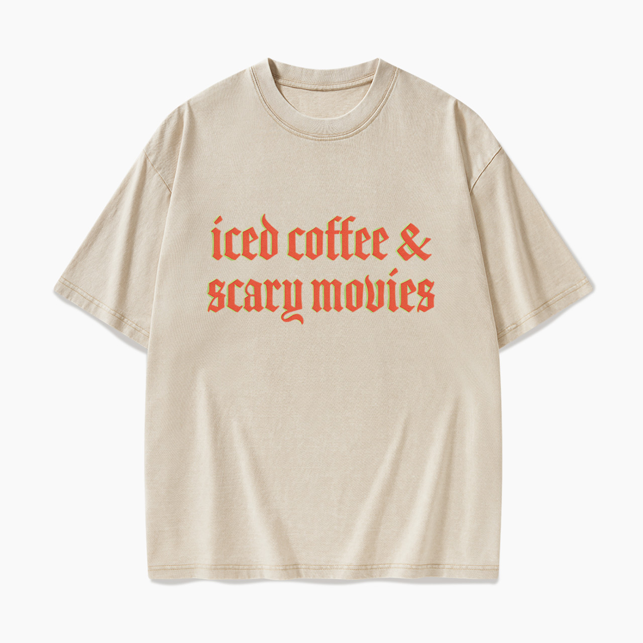 Iced Coffee and Scary Movies Halloween Washed Tees