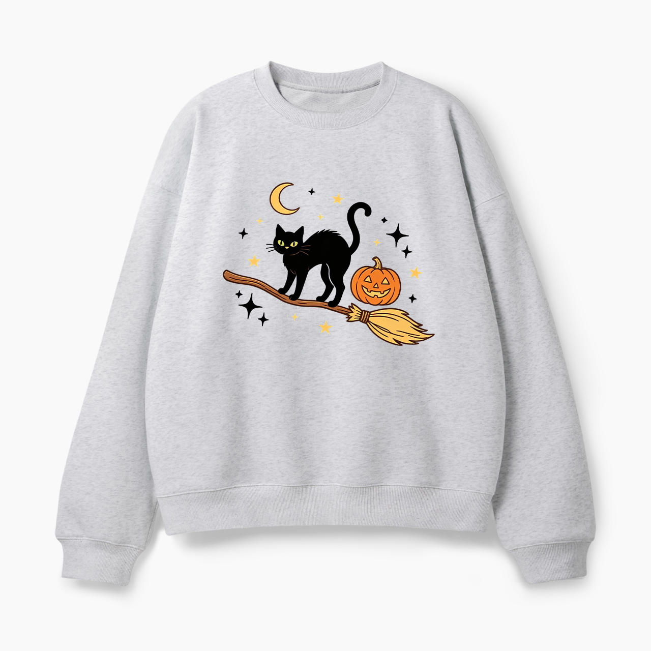 Black Cat Broomstick Halloween Classic Sweatshirt