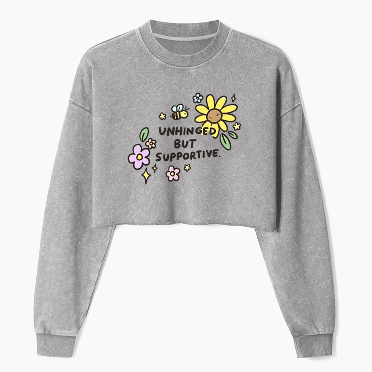Unhinged But Supportive Crop Washed Sweatshirts