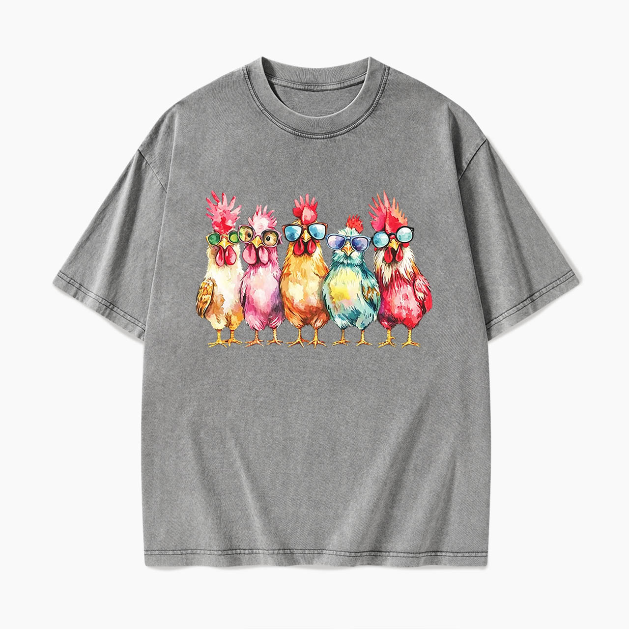 Funny Farmer Chicken Washed Tees