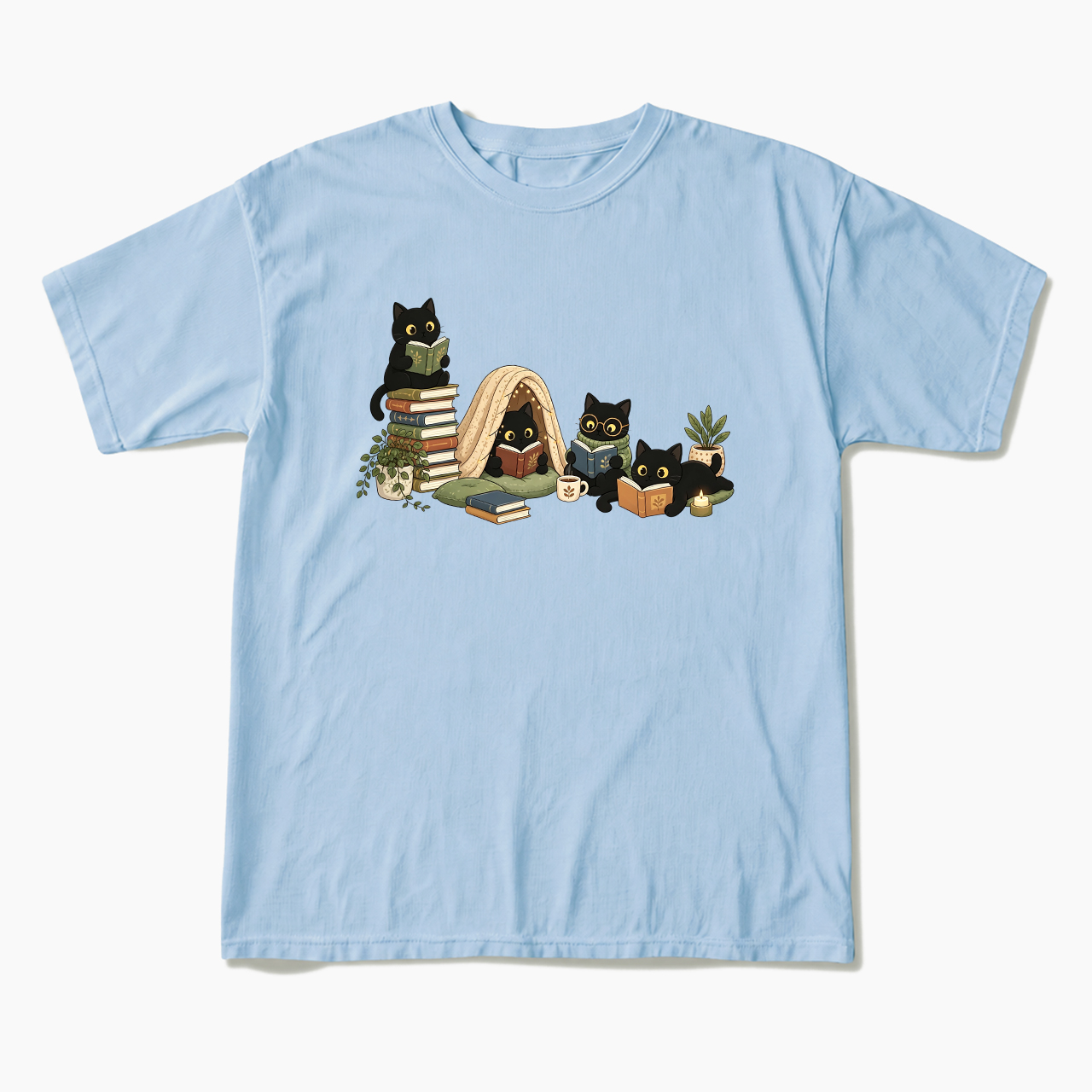 Black Cat Reading T Shirts