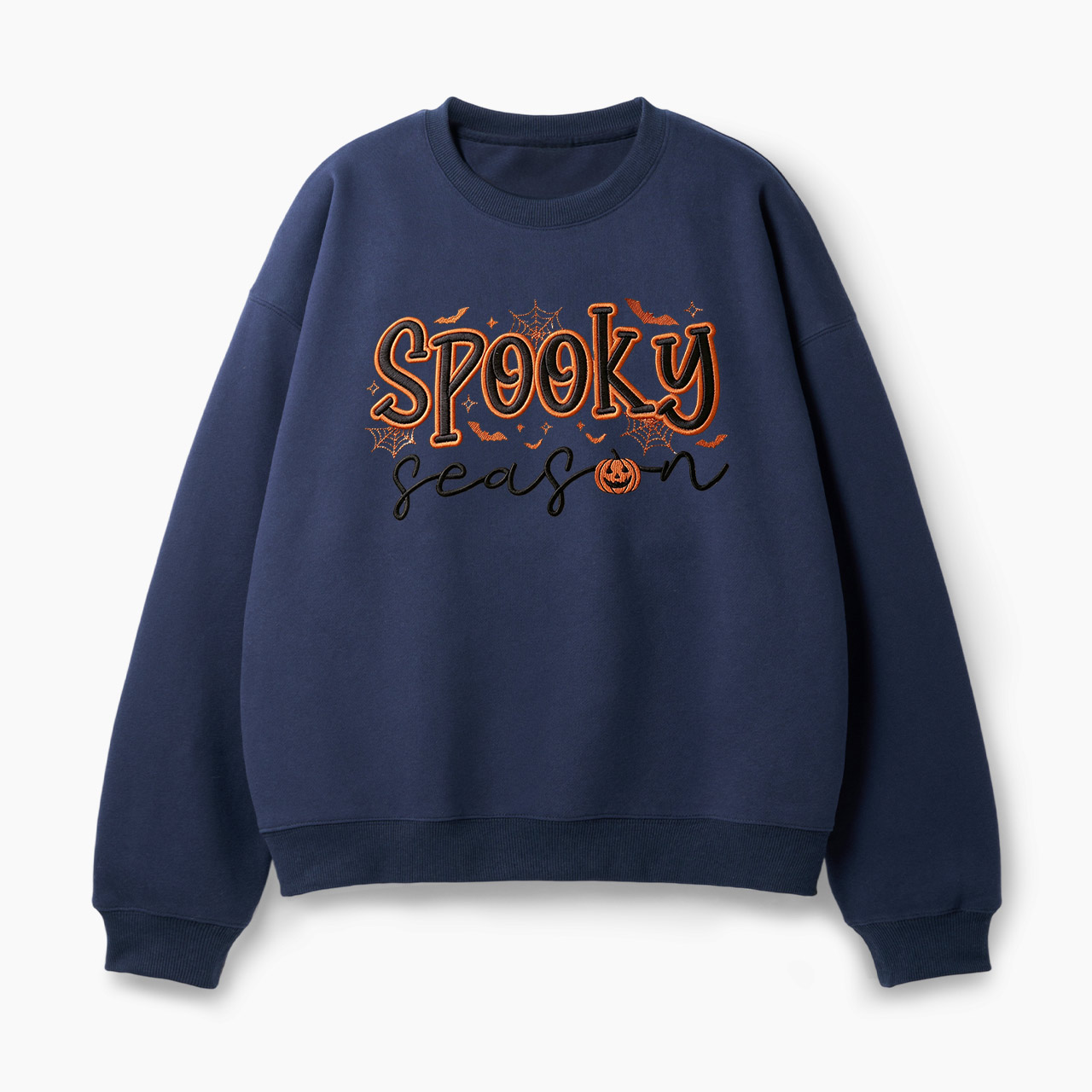 Embroidered Ghost Pumpkin Spooky Season Halloween Classic Sweatshirt