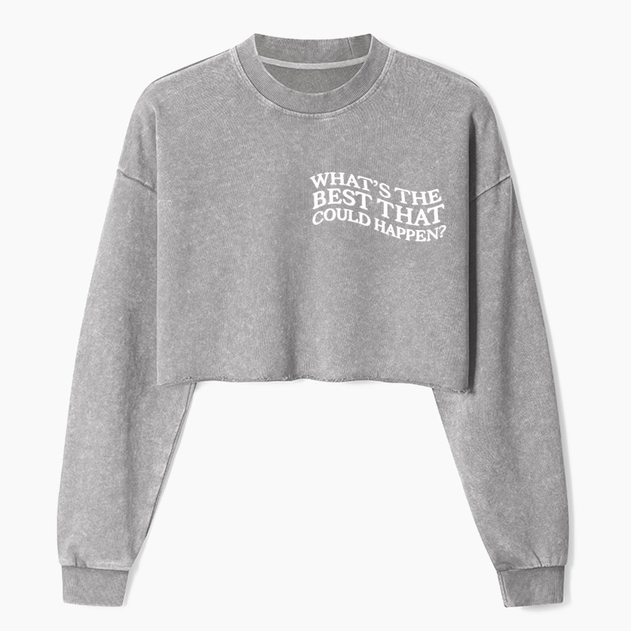 Embroidered What is The Best That Could Happen Crop Washed Sweatshirts