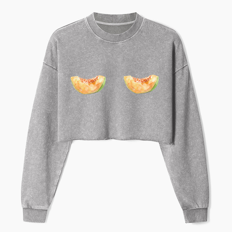Sweet Melon Mood Crop Washed Sweatshirts