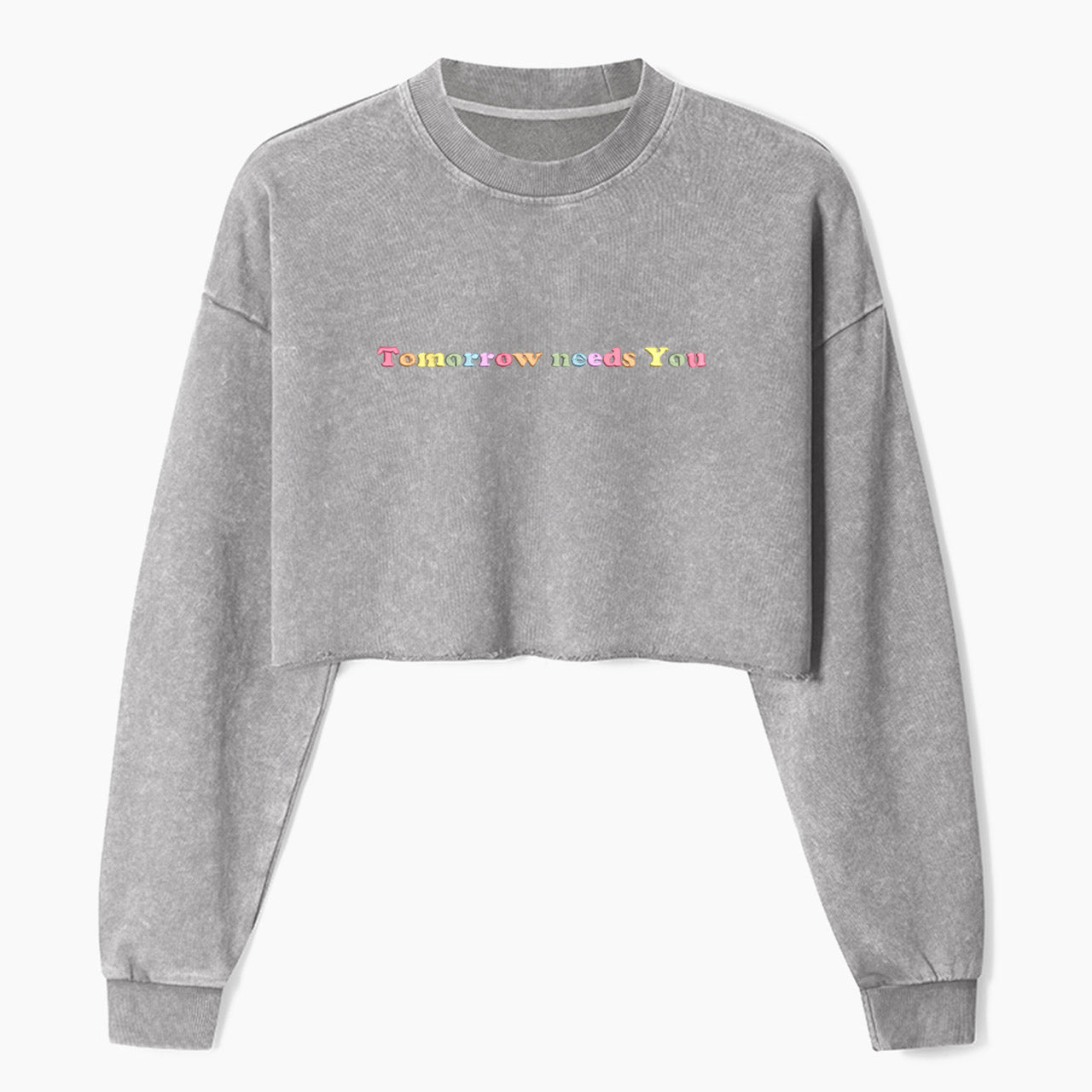 Embroidered Tomorrow Needs You Crop Washed Sweatshirts