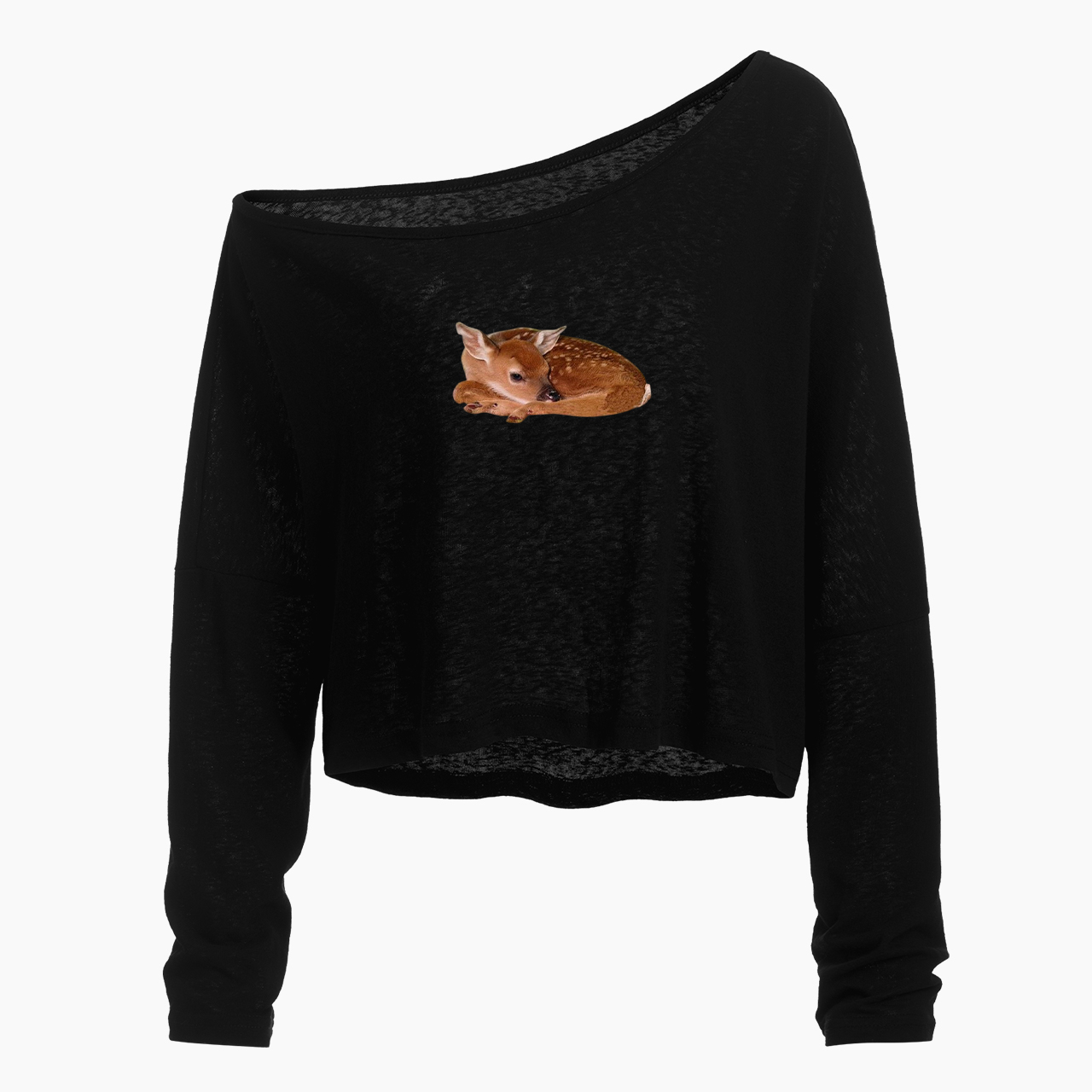 Fawn Deer Off Shoulder Long Sleeve Crop Top