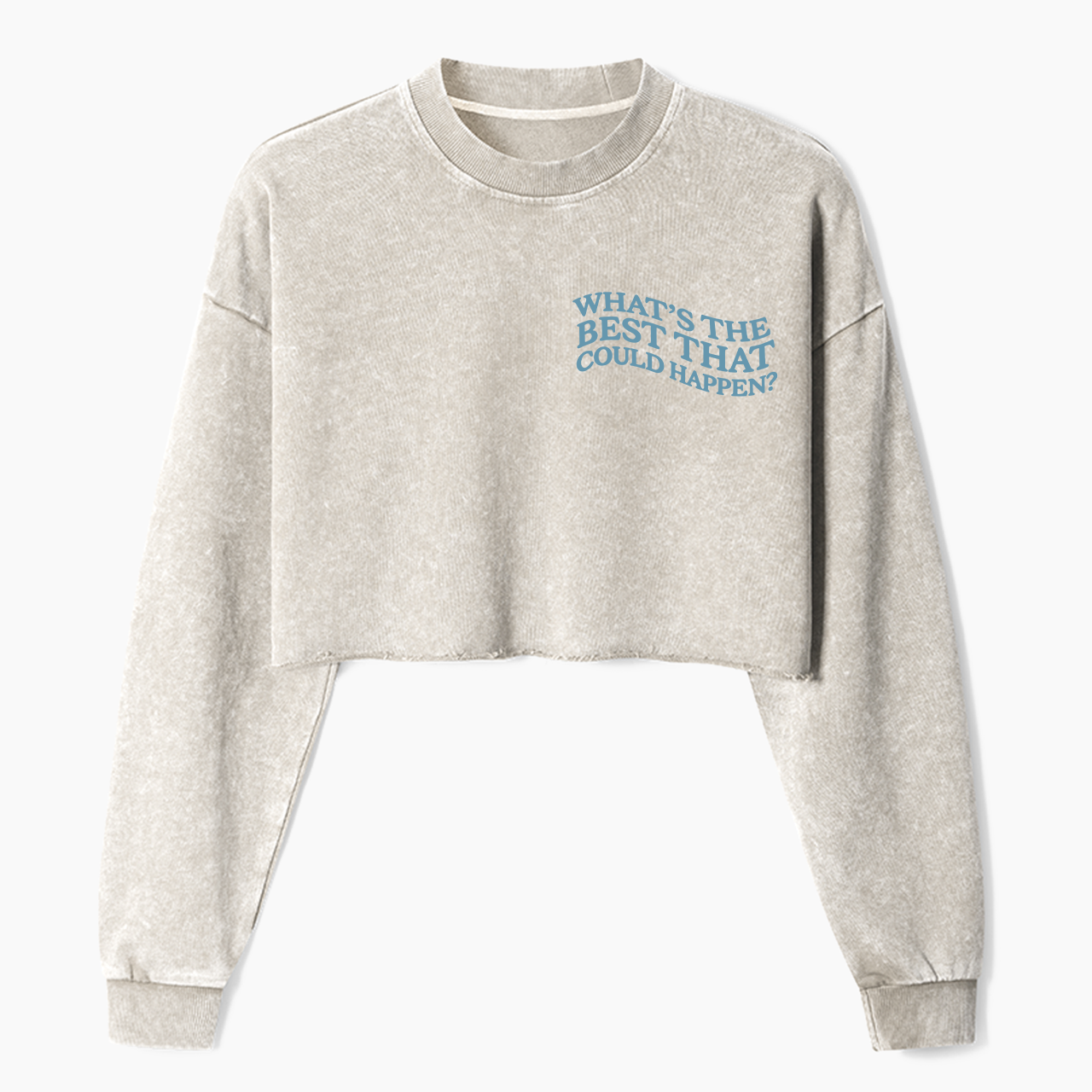 Embroidered What is The Best That Could Happen Crop Washed Sweatshirts