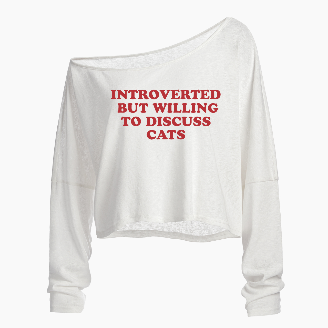 Introverted But Willing To Discuss Cats Off Shoulder Long Sleeve Crop Top