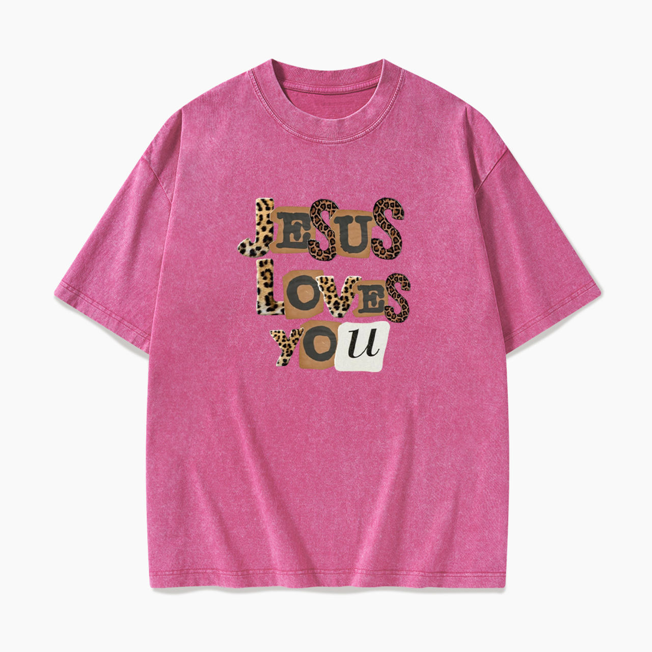 Jesus Loves You Leopard Washed Tees