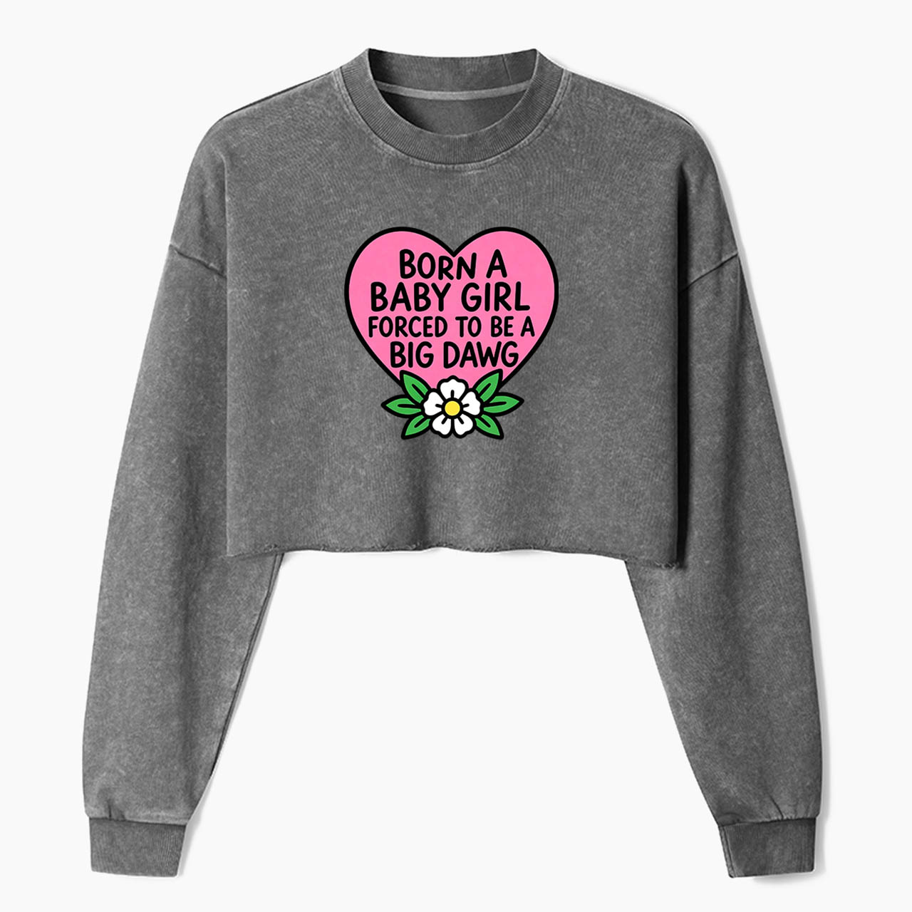 Born A Baby Girl Big Dawg Crop Washed Sweatshirts