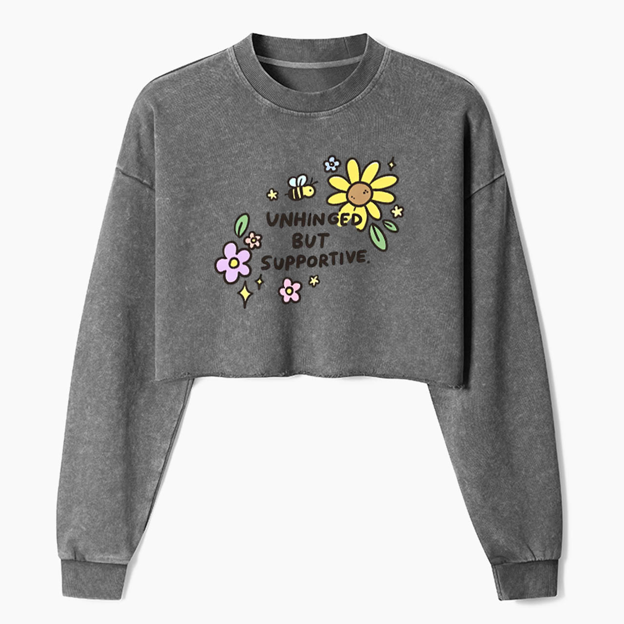 Unhinged But Supportive Crop Washed Sweatshirts
