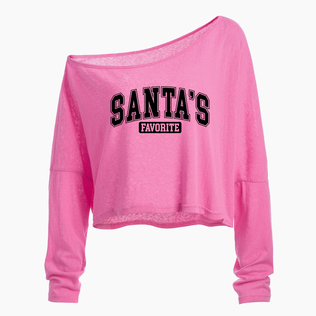  Santa's Favorite Off Shoulder Long Sleeve Crop Top