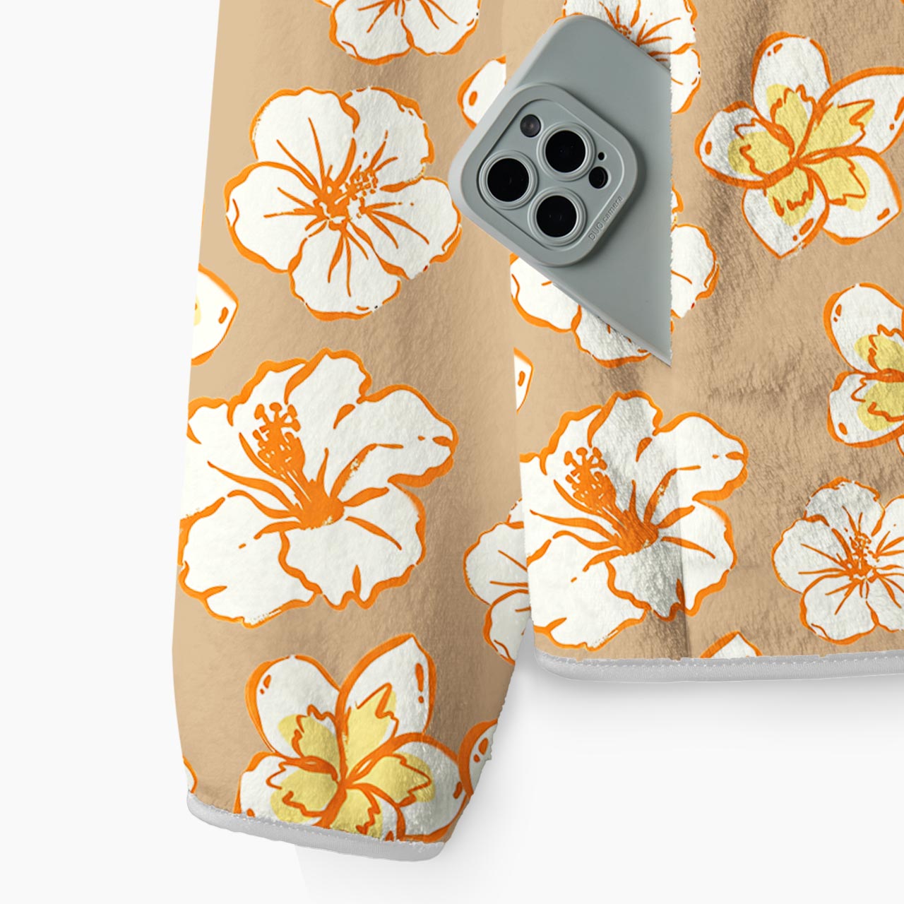 Beige Hawaiian Floral Fleece Full-Zip Cardigan