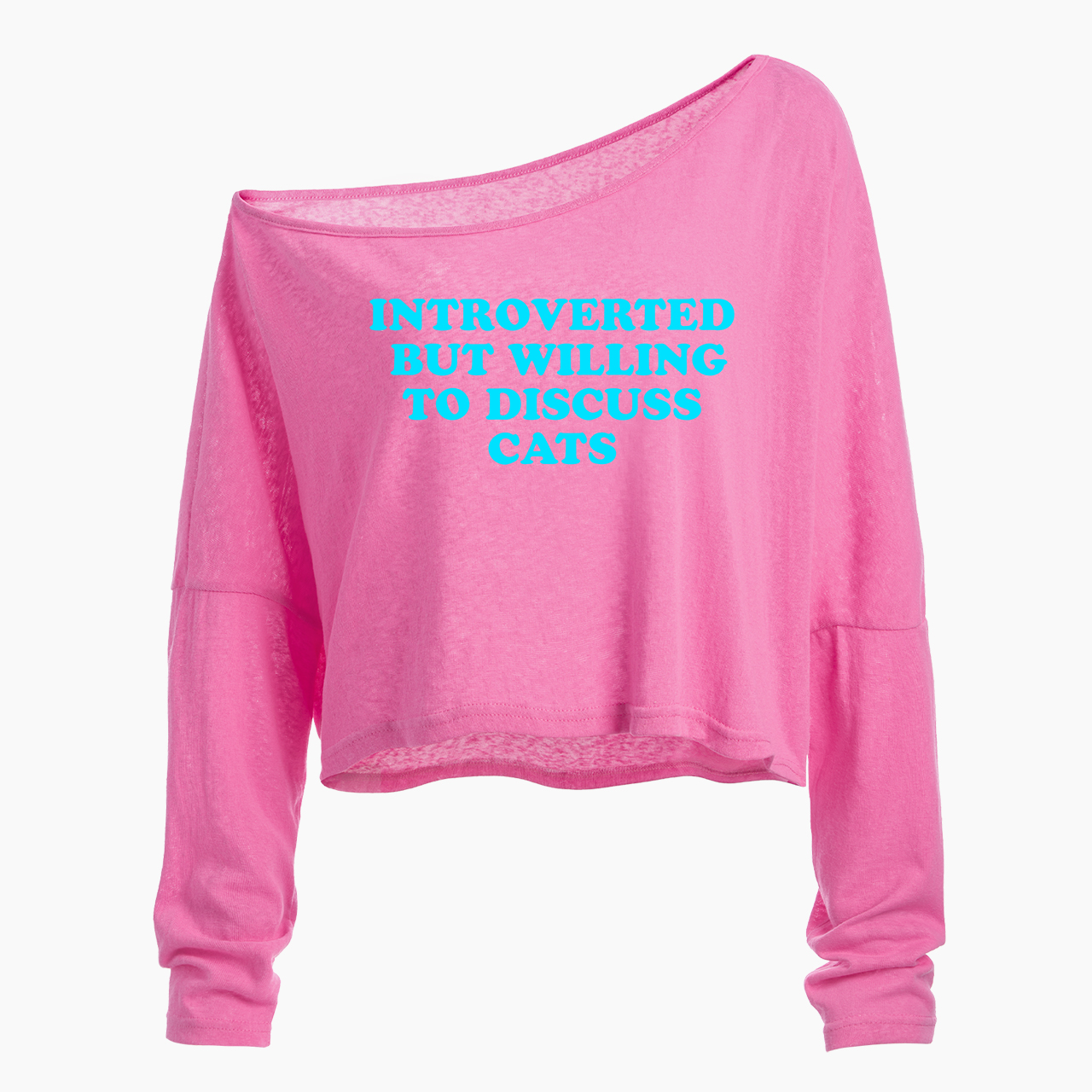 Introverted But Willing To Discuss Cats Off Shoulder Long Sleeve Crop Top