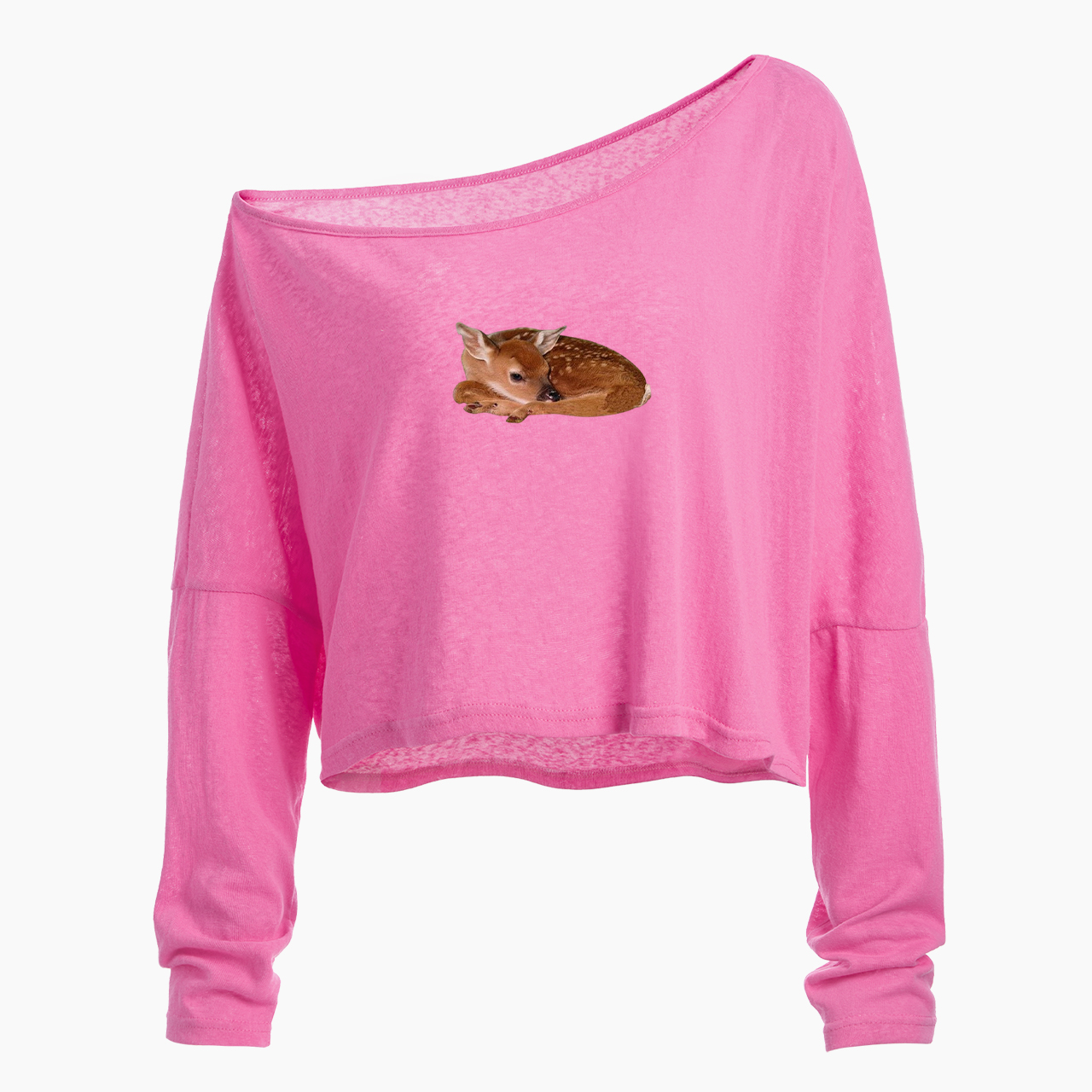 Fawn Deer Off Shoulder Long Sleeve Crop Top