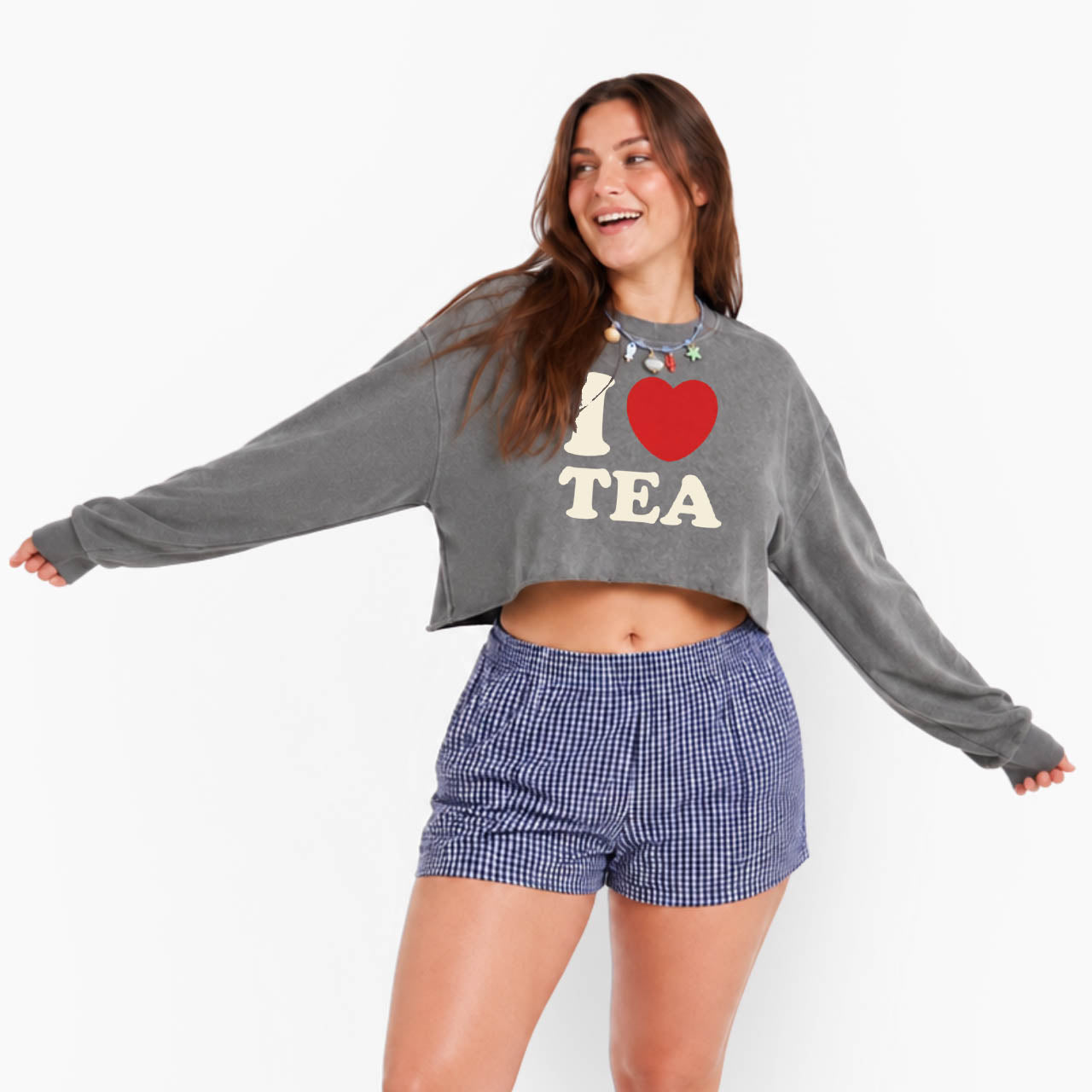 I Love TEA Crop Washed Sweatshirts