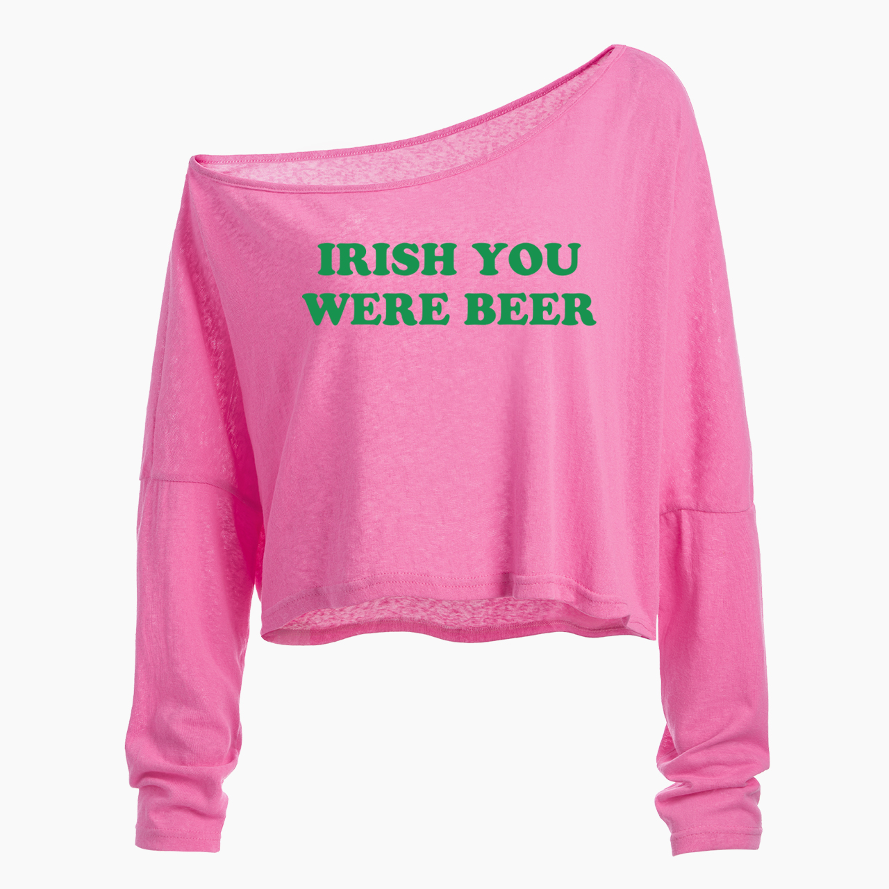Irish You Were Beer Off Shoulder Long Sleeve Crop Top