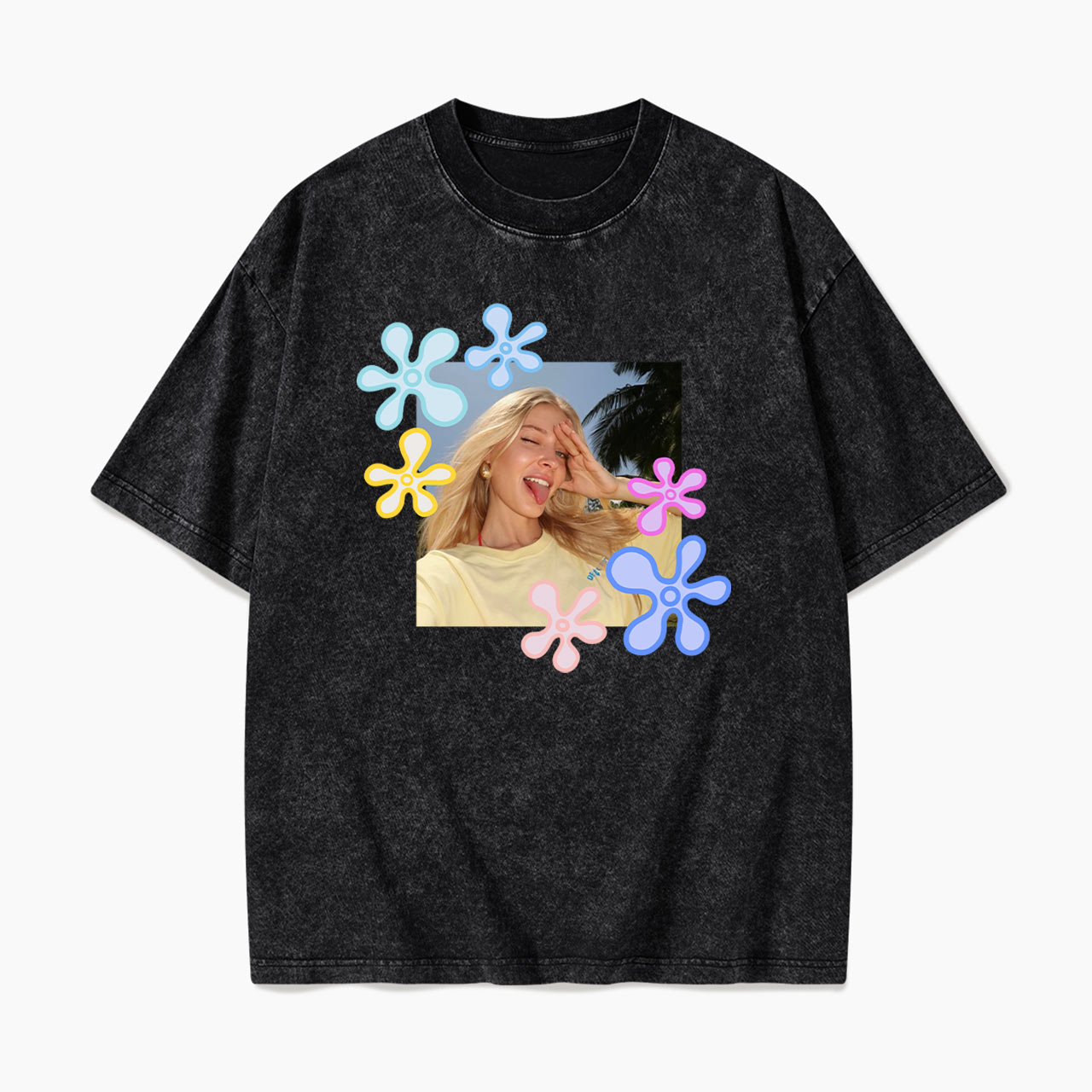 Personalized Flower Photo Washed Tees