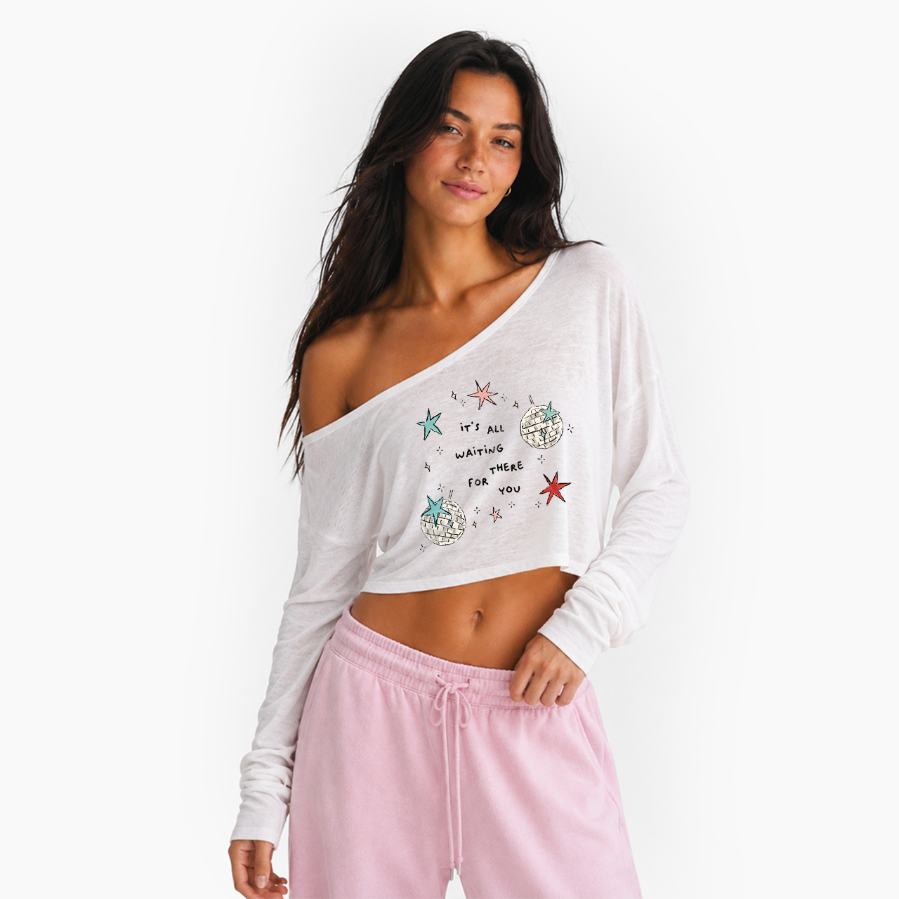 Waiting There For You Off Shoulder Long Sleeve Crop Top