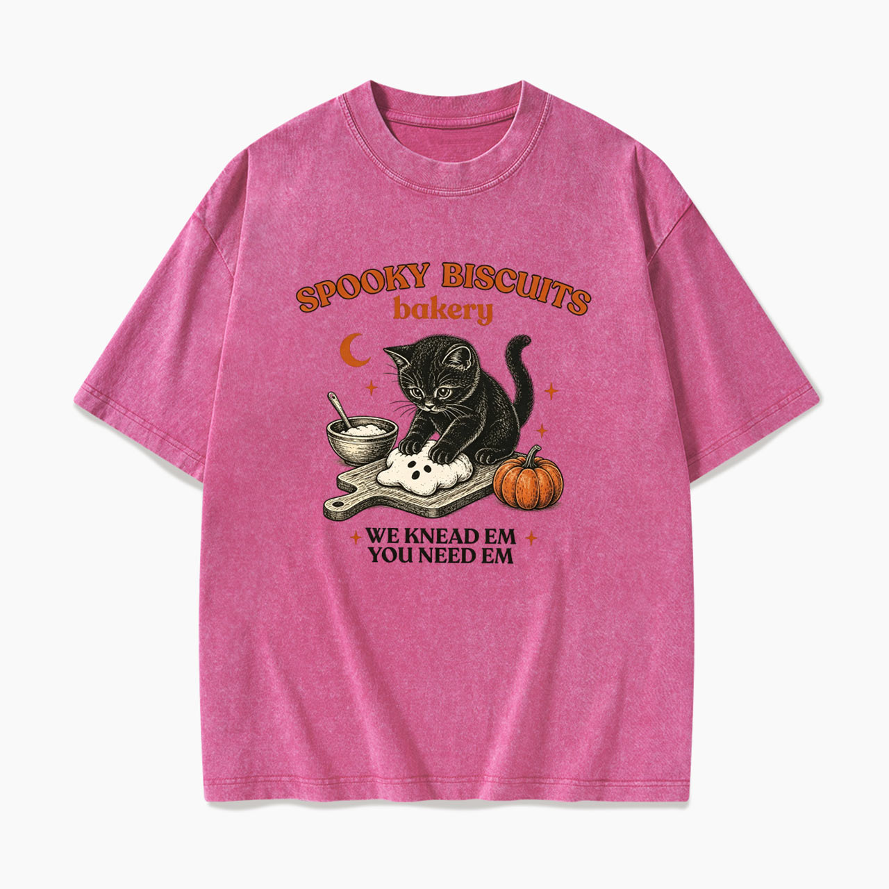 Spooky Biscuits Bakery Black Cat Halloween Washed Tees