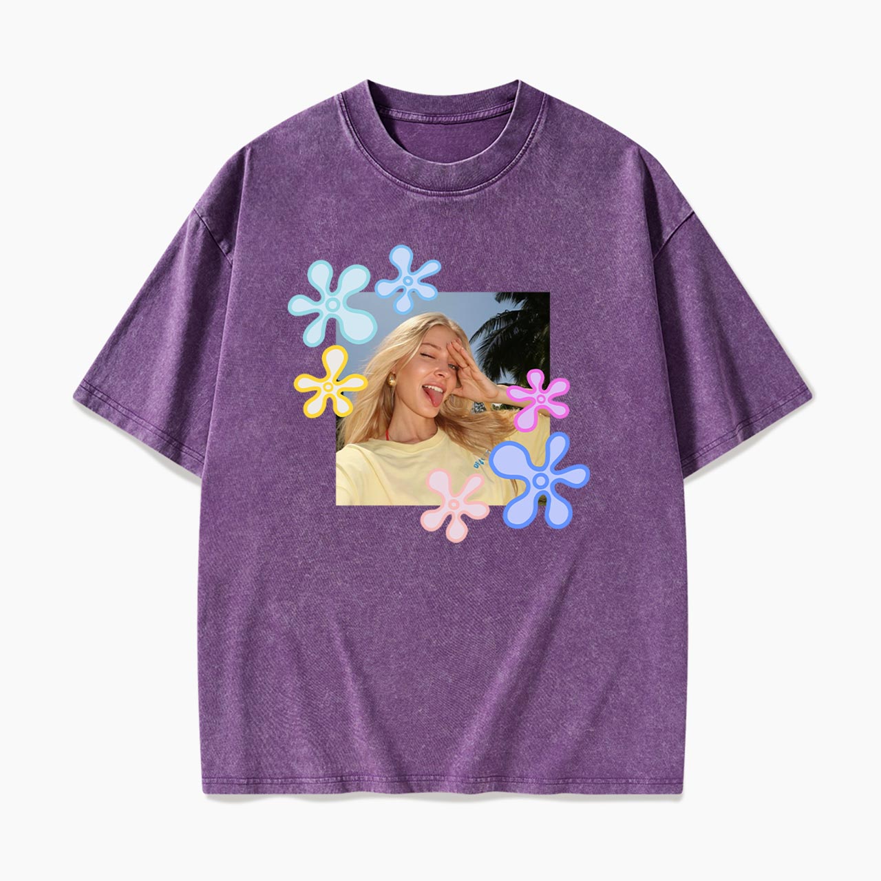 Personalized Flower Photo Washed Tees