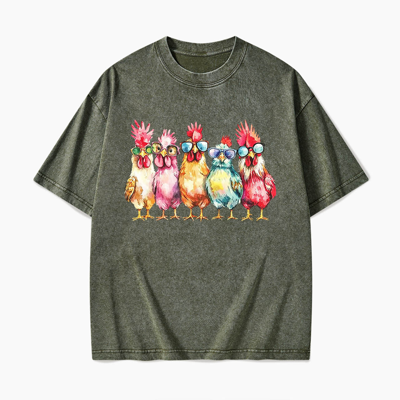 Funny Farmer Chicken Washed Tees