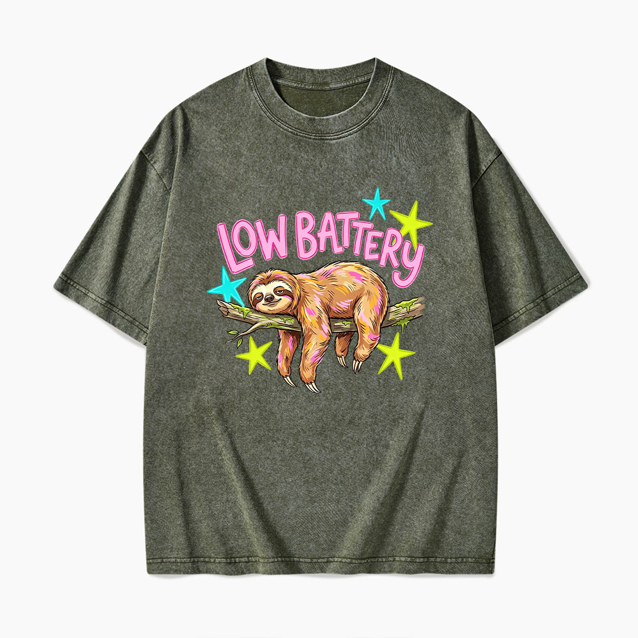 Low Battery Sloth Washed Tees