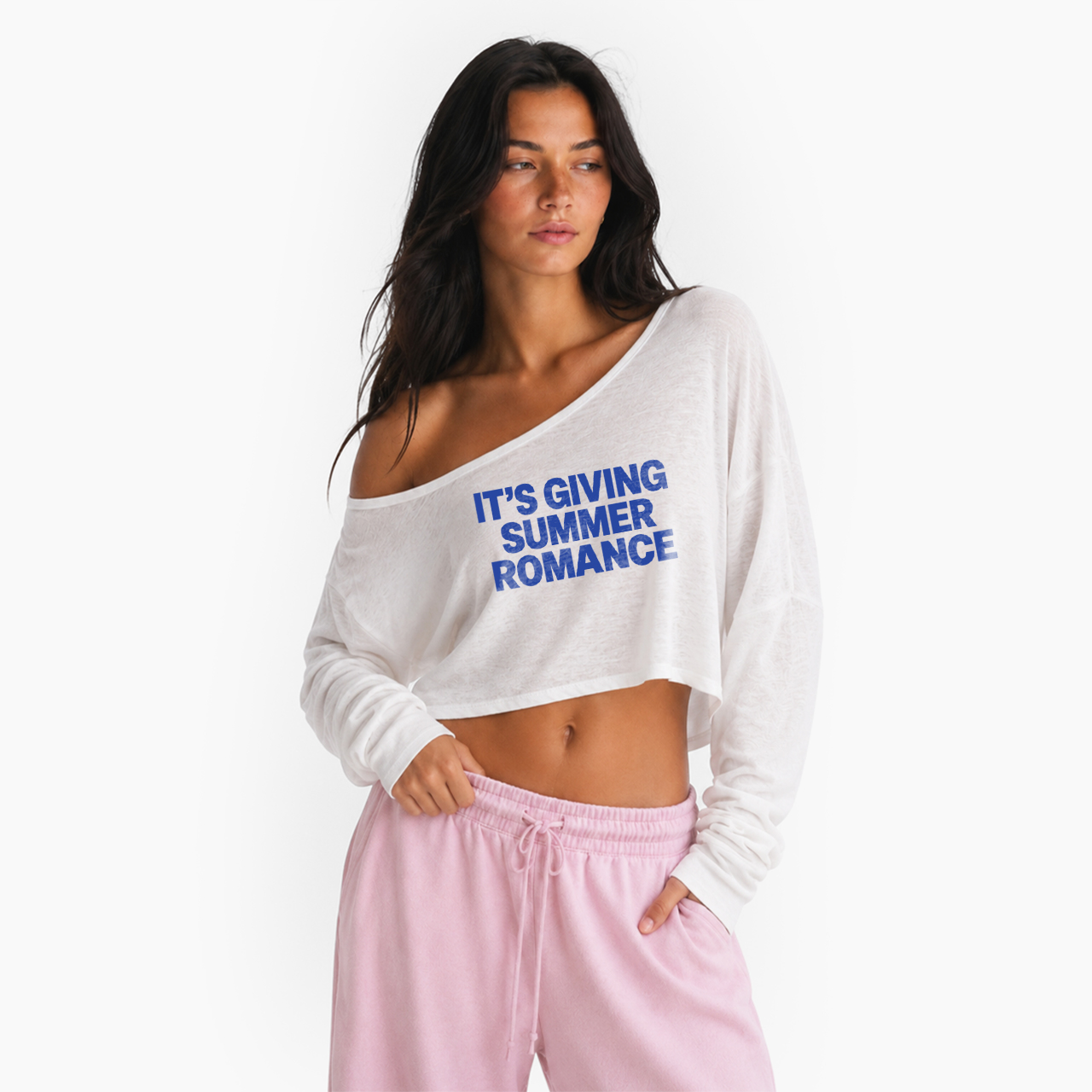 It's Giving Summer Romance Off Shoulder Long Sleeve Crop Top
