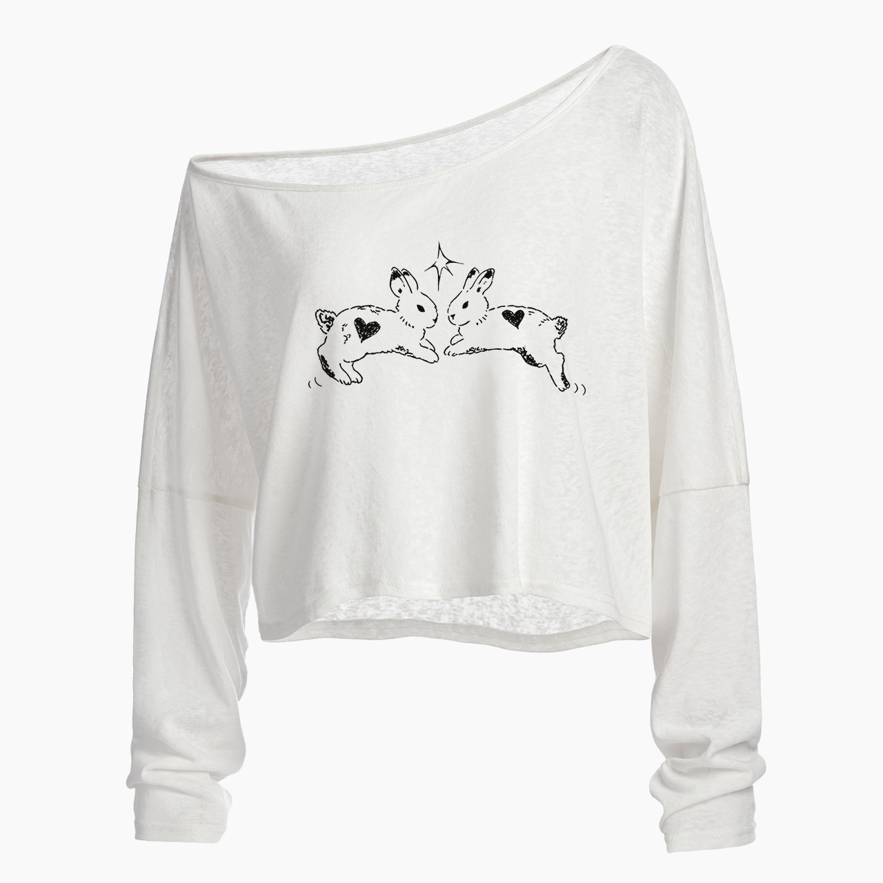 Cute Bunnies Off Shoulder Long Sleeve Crop Top