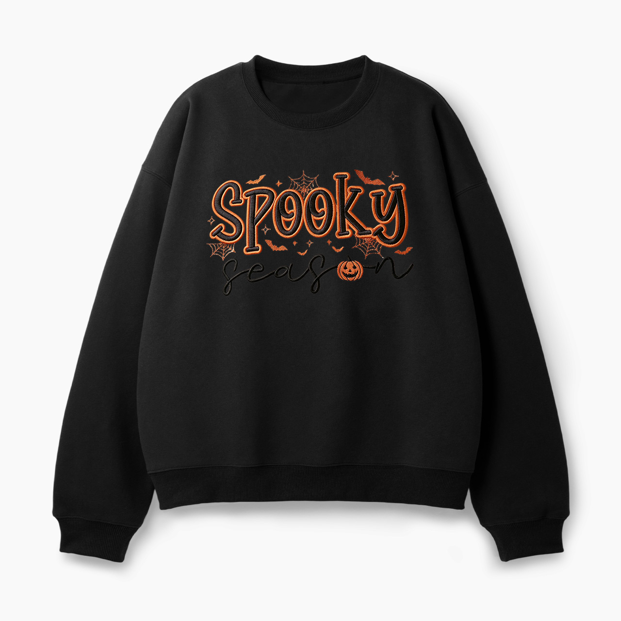 Embroidered Ghost Pumpkin Spooky Season Halloween Classic Sweatshirt