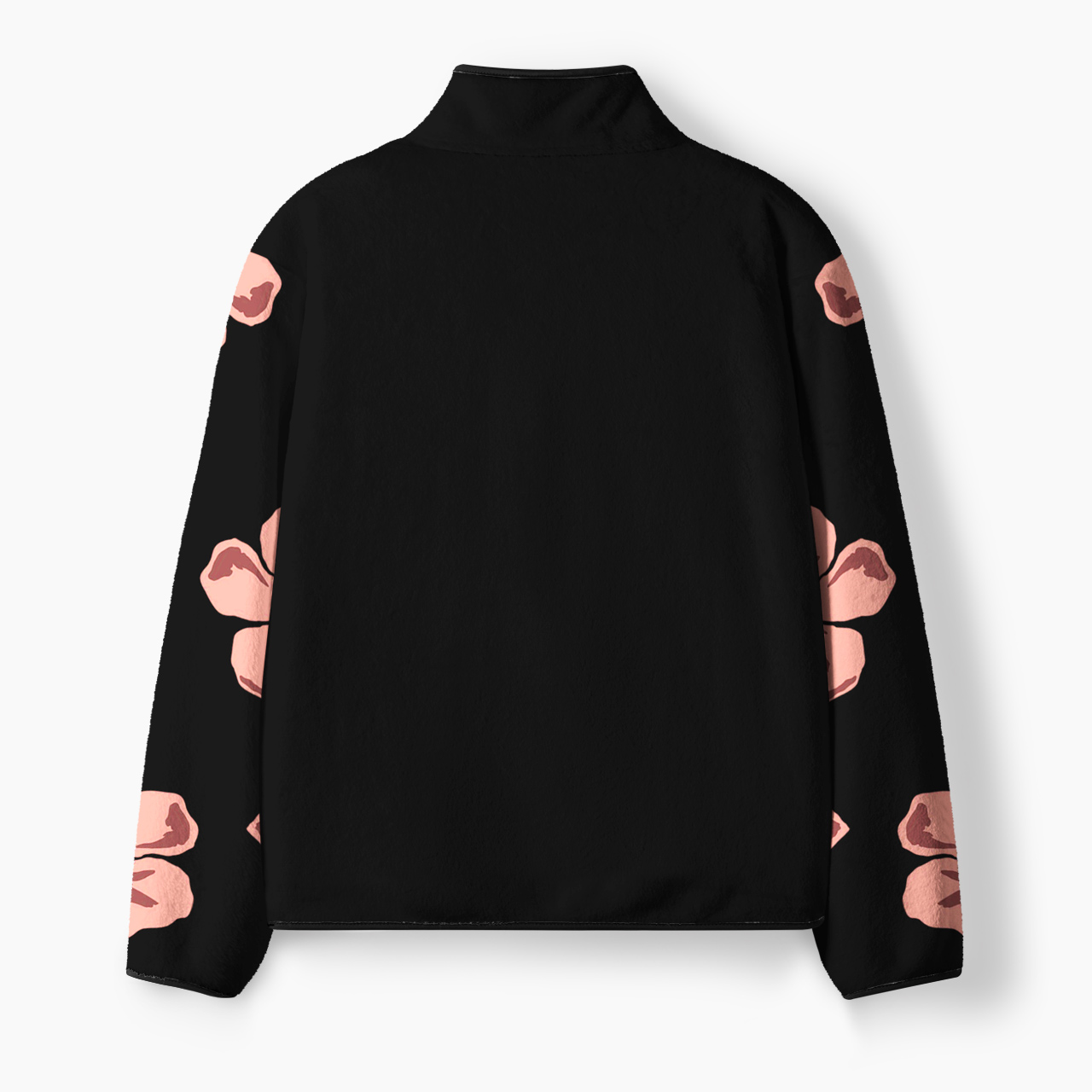 Pink Hibiscus Floral Black Fleece Full-Zip Cardigan