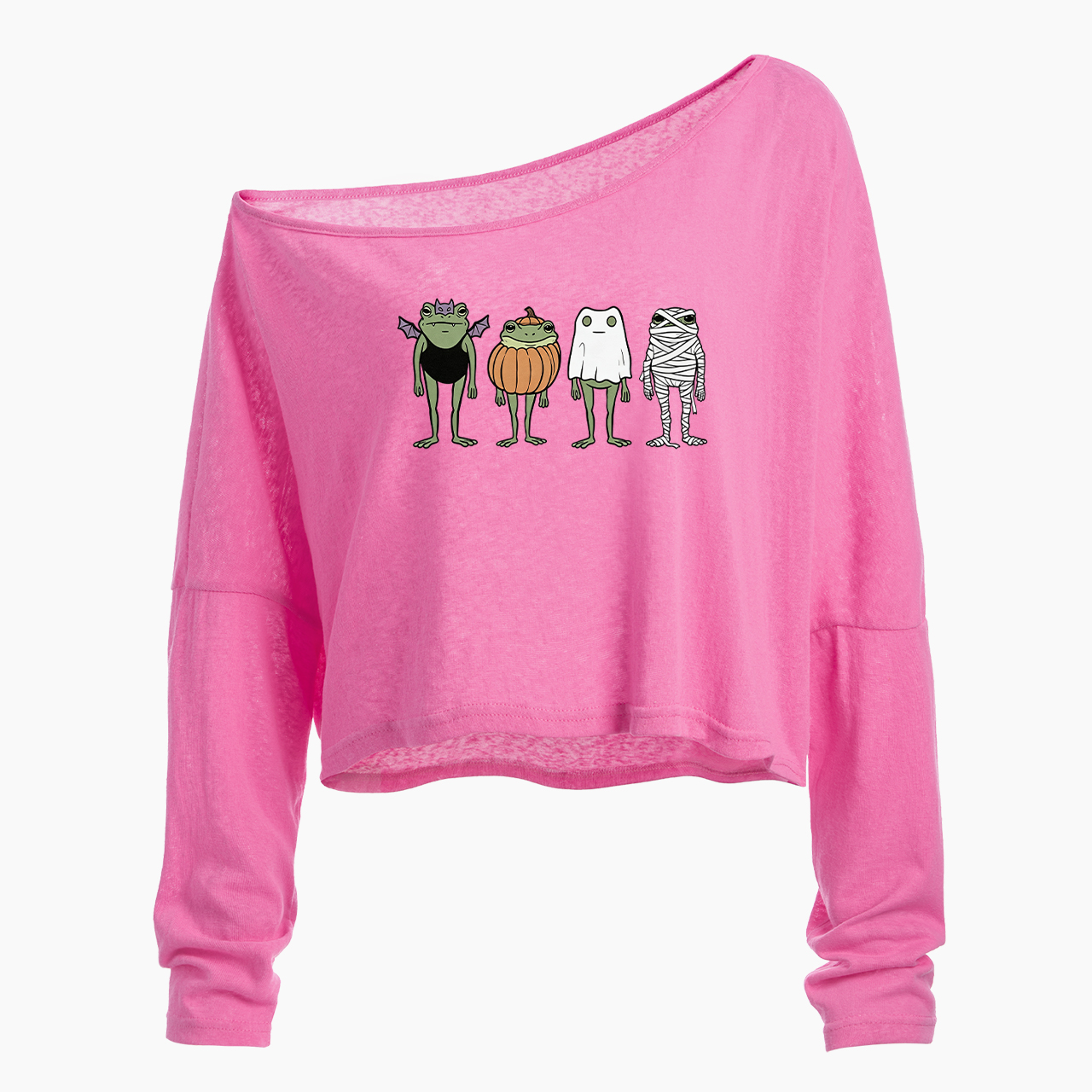 Trick or Treat Frogs Off Shoulder Long Sleeve Crop Top