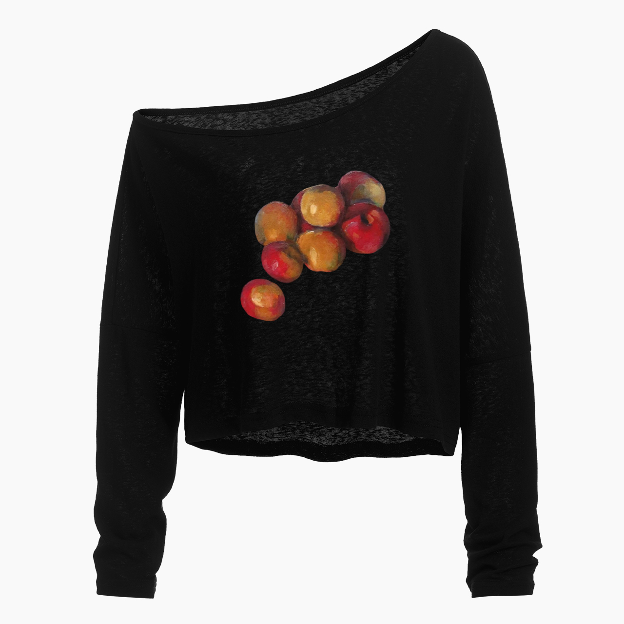 Vintage Apples Off Shoulder Long Sleeve Crop Top