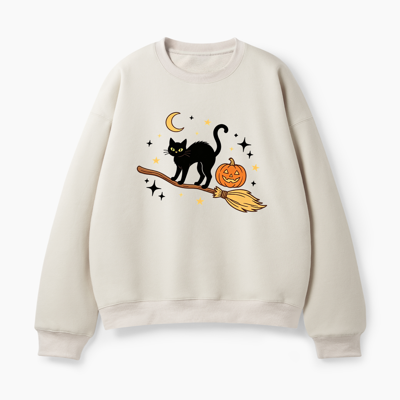 Black Cat Broomstick Halloween Classic Sweatshirt