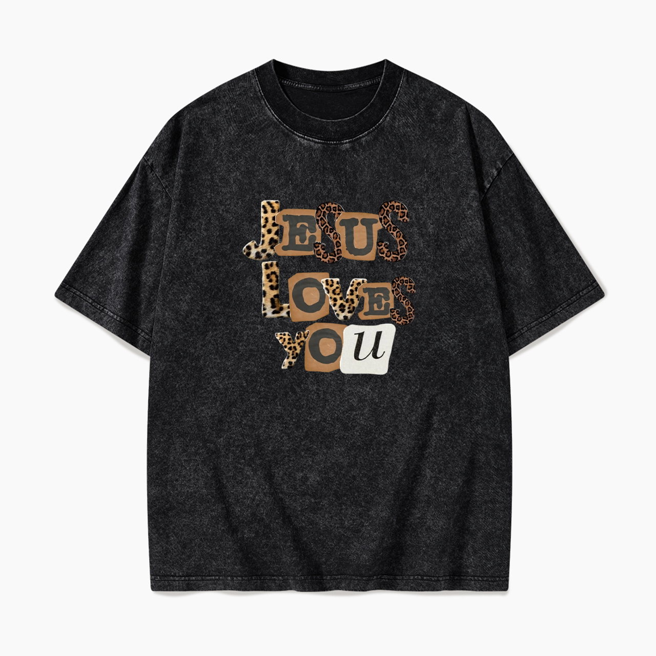 Jesus Loves You Leopard Washed Tees