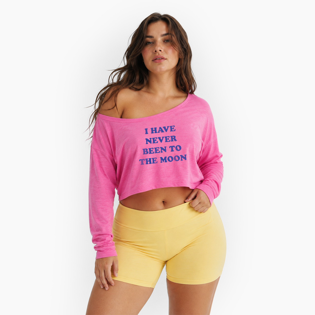 I Have Never Been To The Moon Off Shoulder Long Sleeve Crop Top