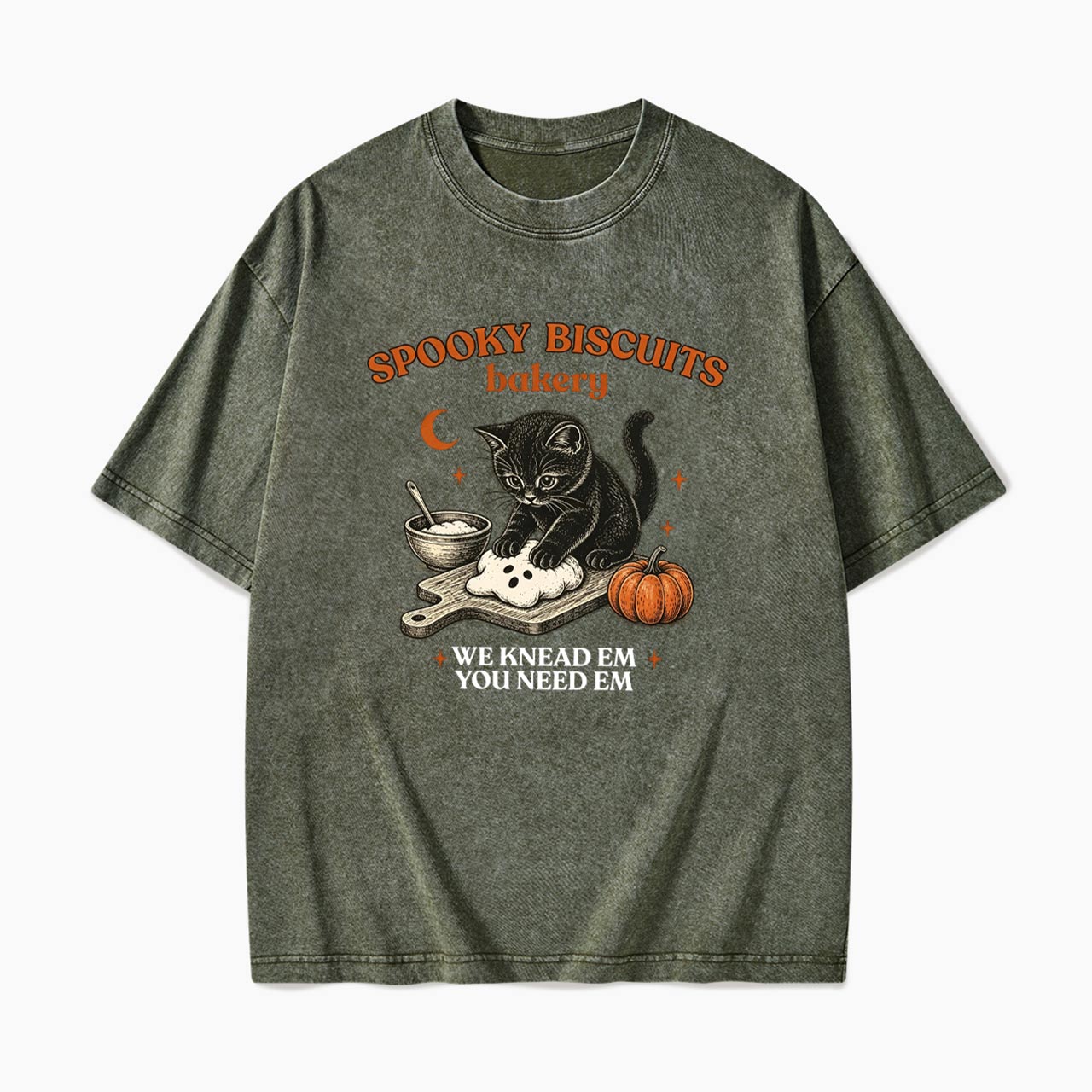 Spooky Biscuits Bakery Black Cat Halloween Washed Tees