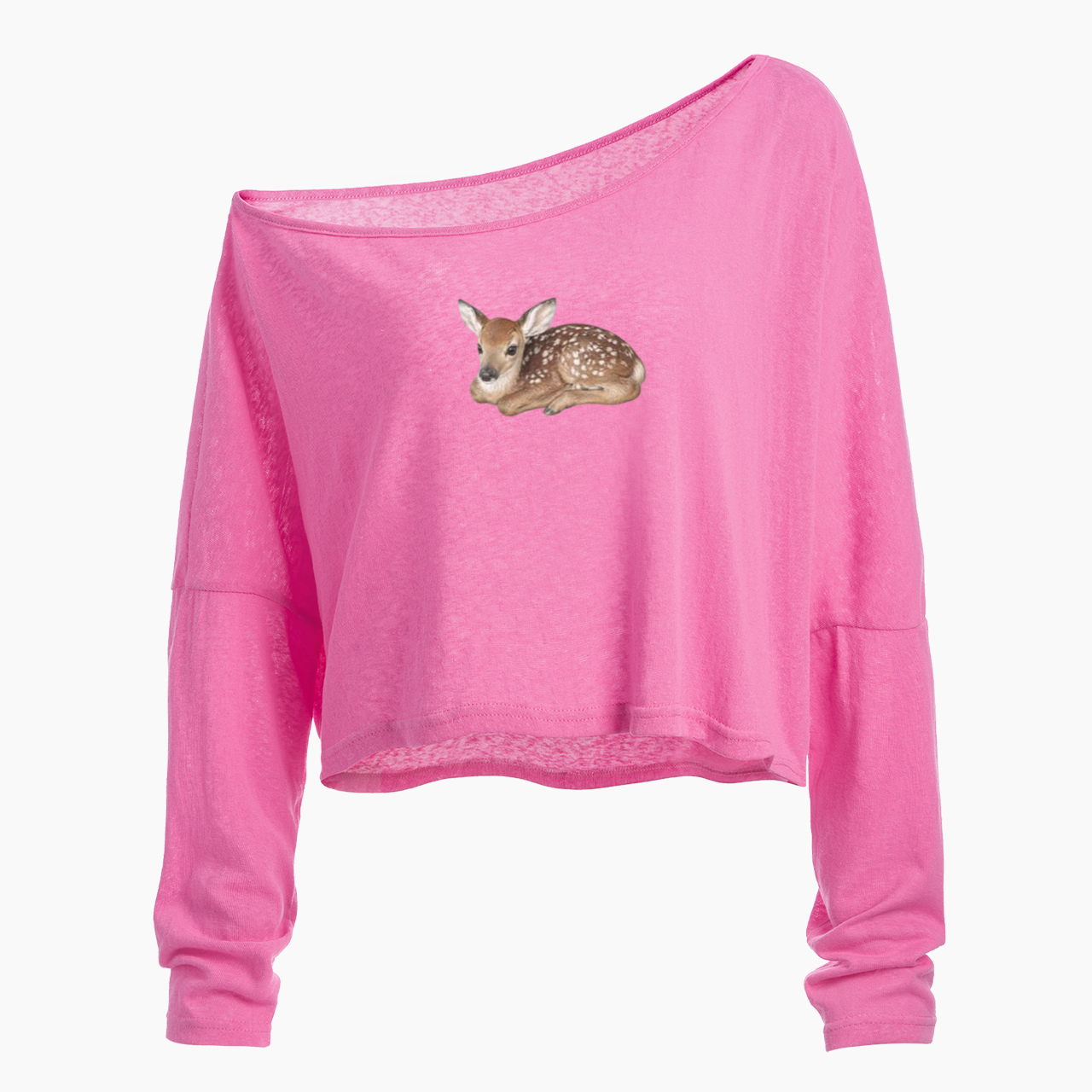 Baby Deer Off Shoulder Long Sleeve Crop Top