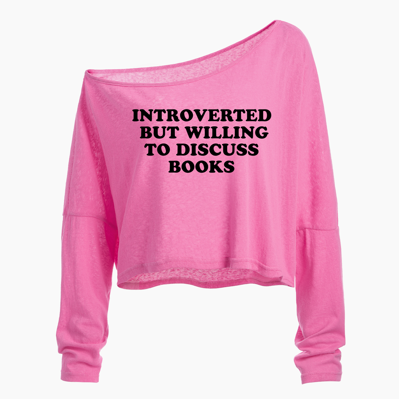 Introverted But Willing To Discuss Book Off Shoulder Long Sleeve Crop Top