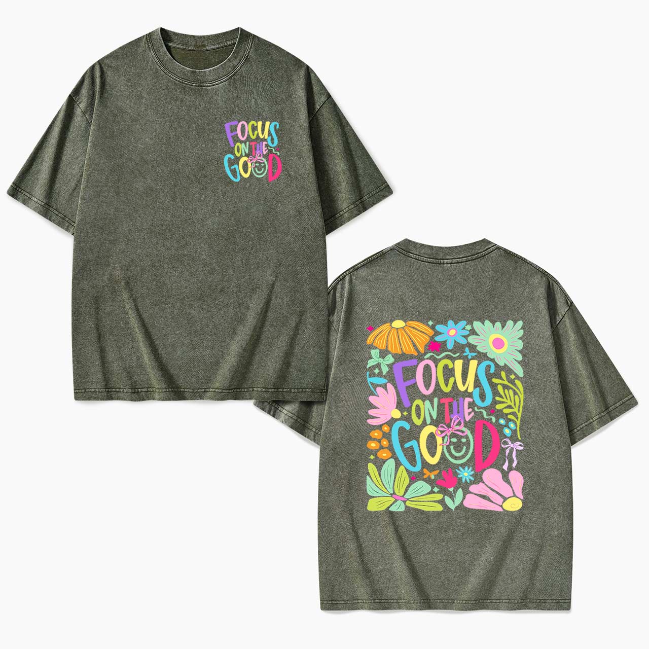 Focus on the Good Positivity Flower Two Sides Washed Tees