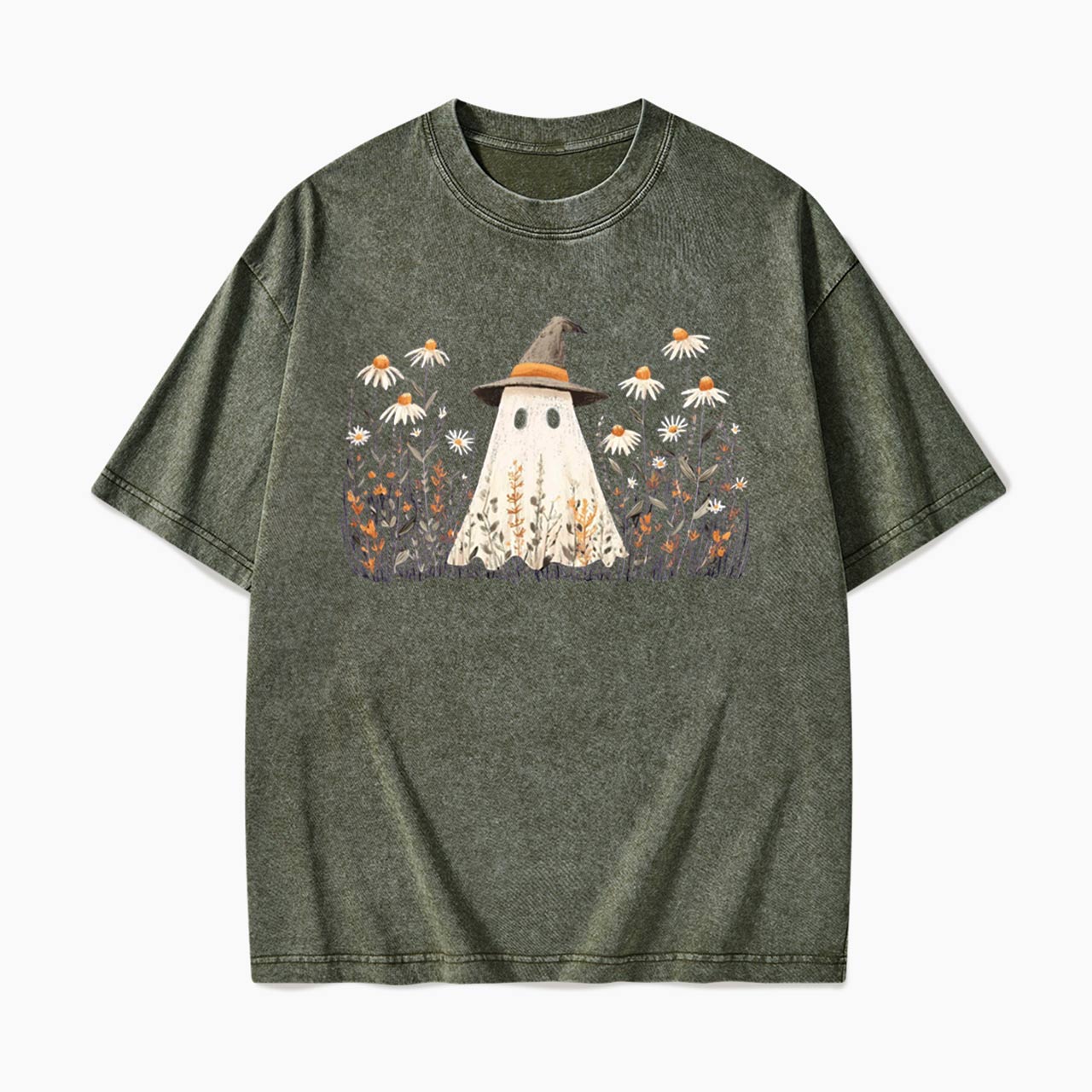 Floral Ghost Halloween Washed Tees