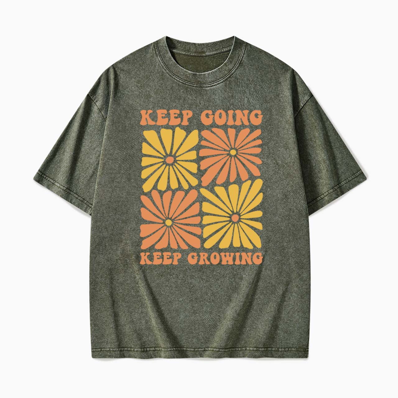 Retro Floral Keep Going Keep Growing Washed Tees