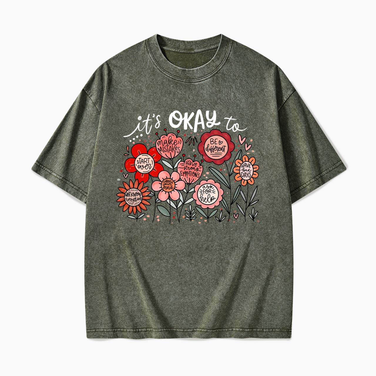 It is Okay to Boho Floral Washed Tees