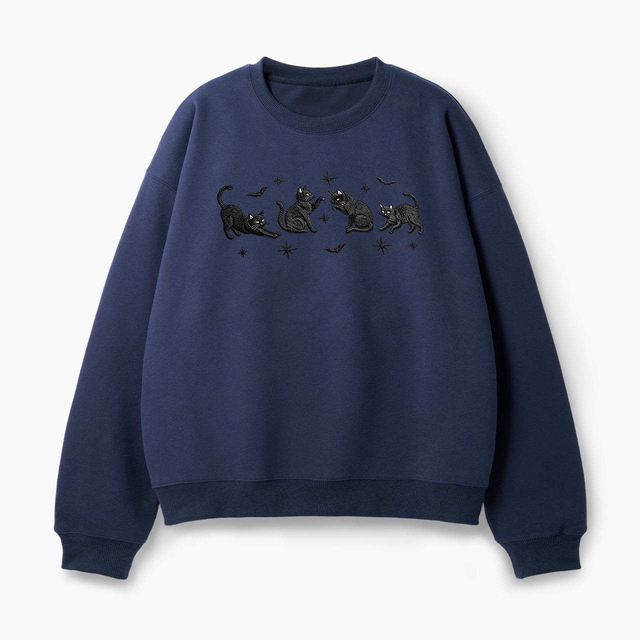 Embroidered Black Cat Halloween Classic Sweatshirt