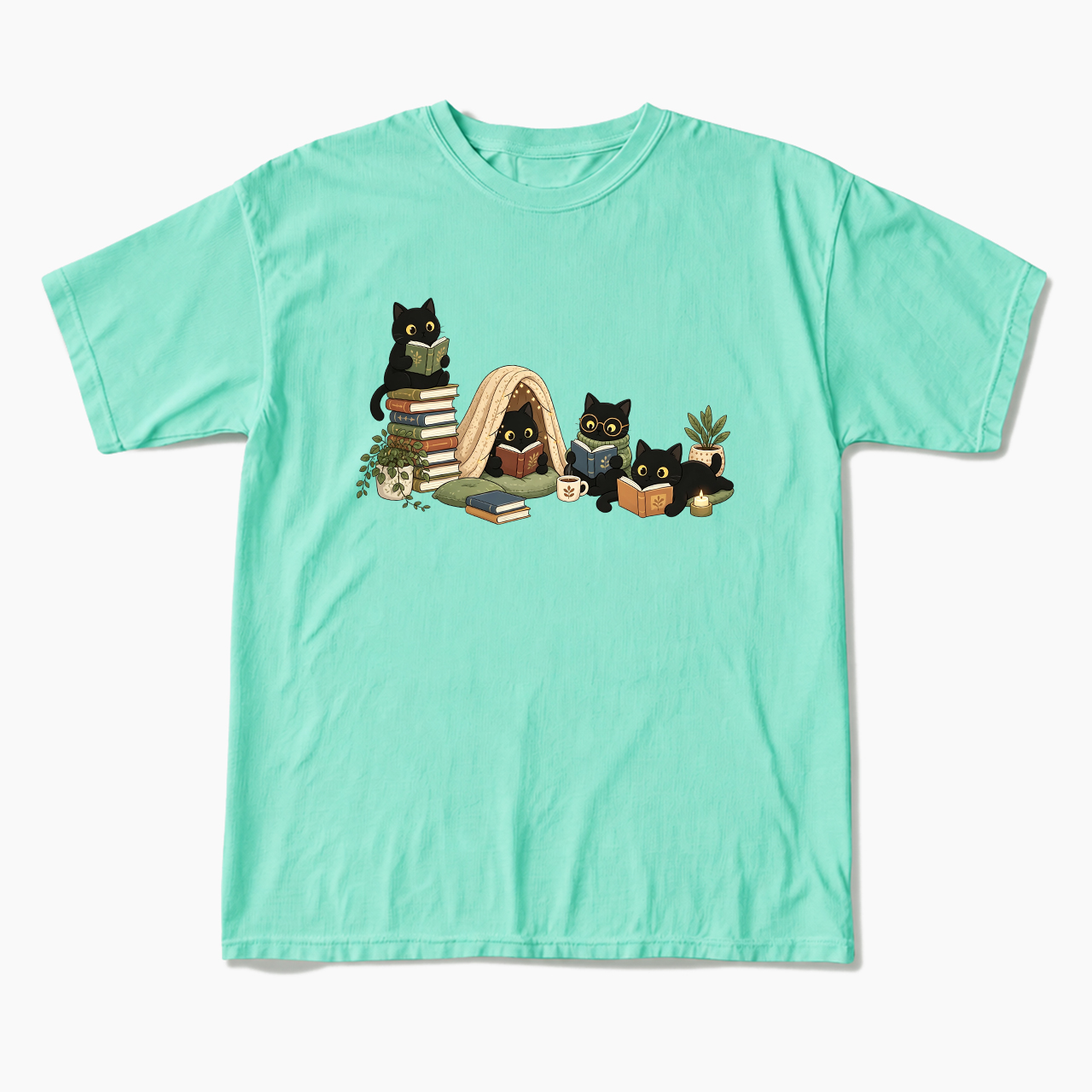 Black Cat Reading T Shirts