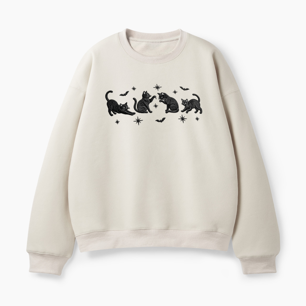 Embroidered Black Cat Halloween Classic Sweatshirt