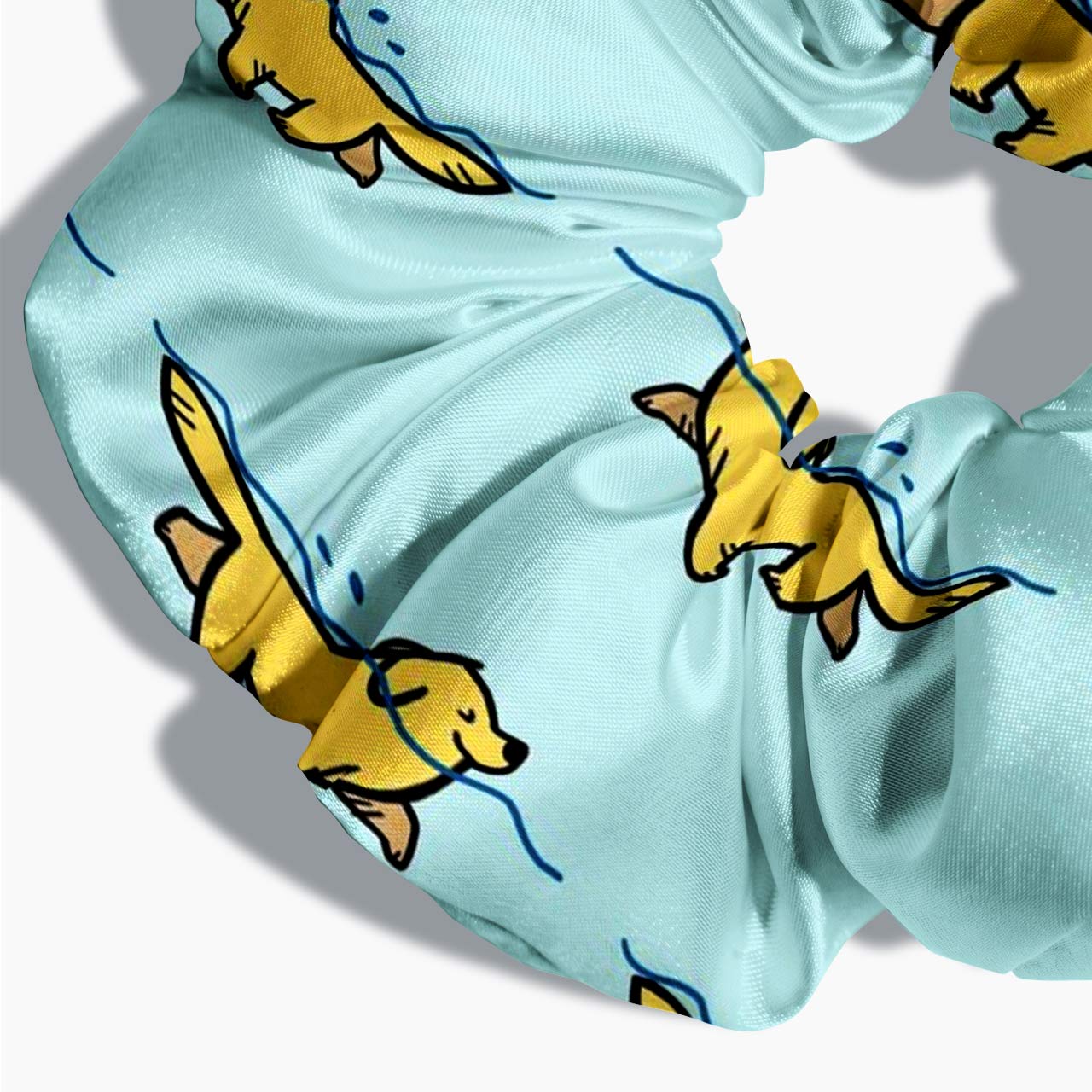 Swimming Golden Retriever Light Blue Hair Scrunchie Jellypine