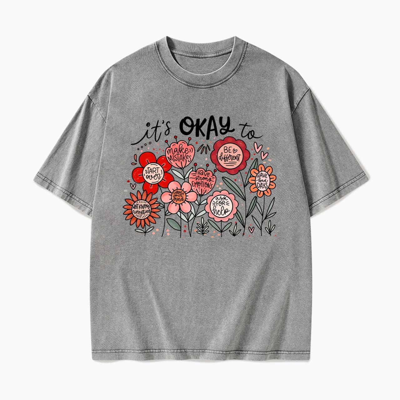 It is Okay to Boho Floral Washed Tees