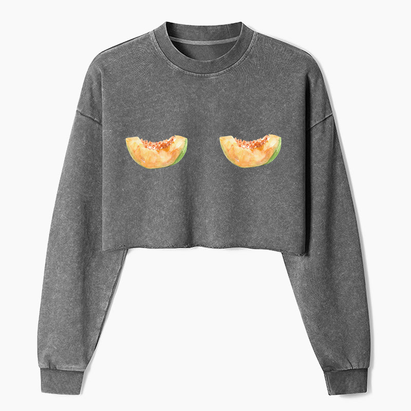 Sweet Melon Mood Crop Washed Sweatshirts