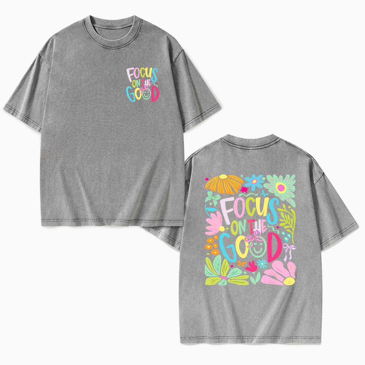 Focus on the Good Positivity Flower Two Sides Washed Tees